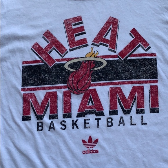 ADIDAS Fitted White Miami Heat Basketball Tee L - Picture 2 of 4